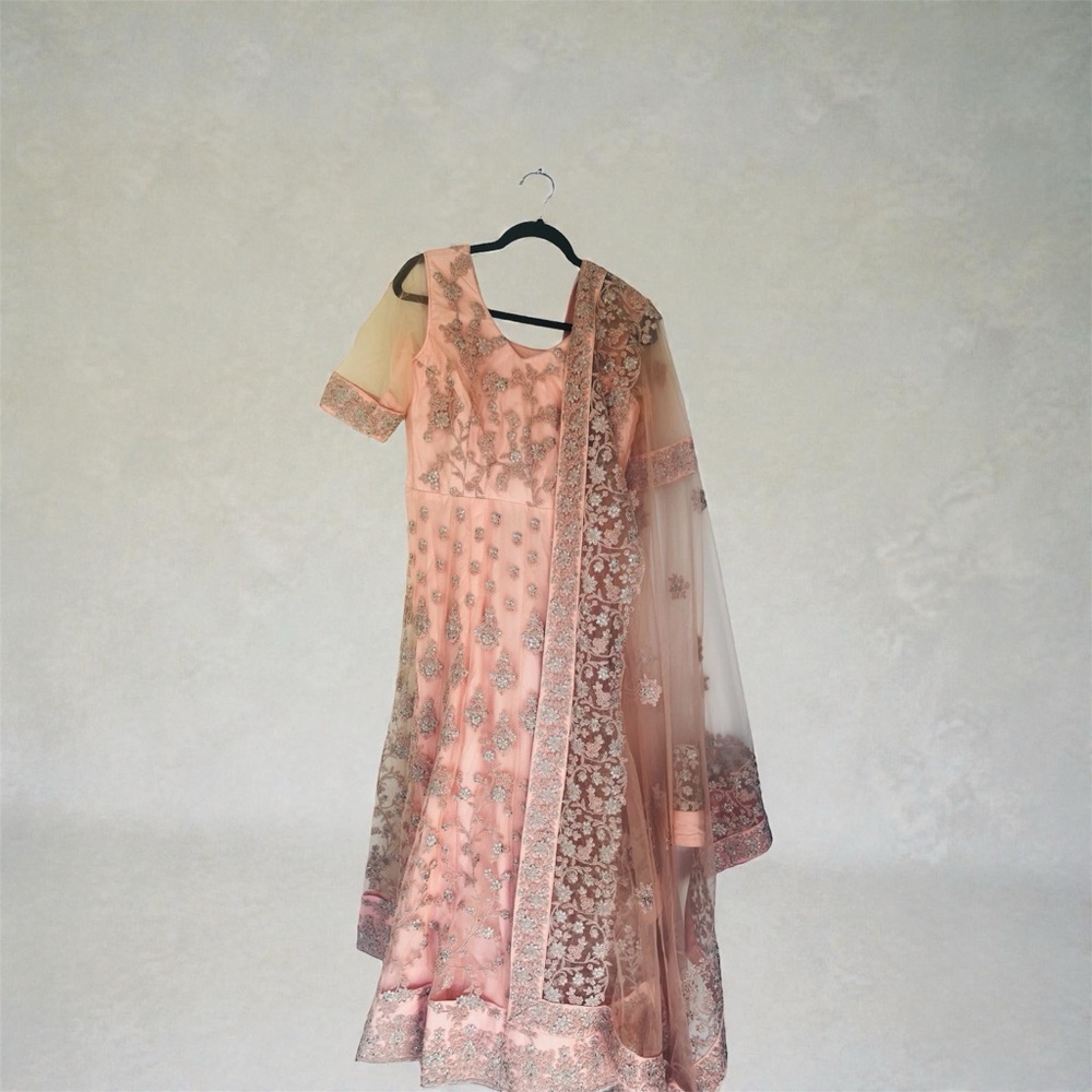 Ethereal Rose-Peach Embroidered Anarkali – A Floral Fairytale